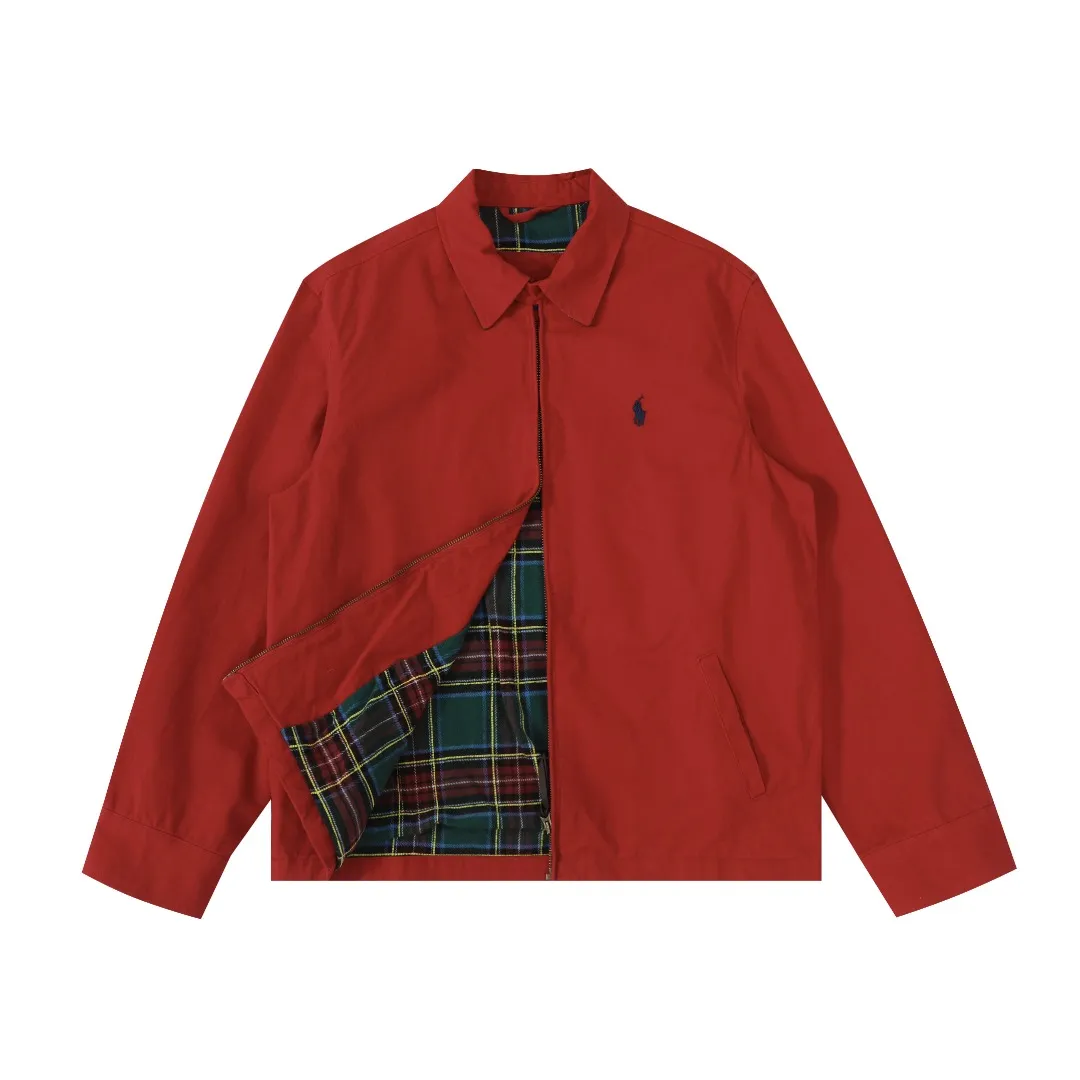 P360 #R43 Ralph Lauren/Ralph Lauren American vintage classic lapel old cadre retro jacket, thickened in autumn and winter, woolen lining, classic design, timeless classic, thick cotton fabric, showing a sense of vintage, collar and cuffs colorful plaid embellishment, looks good on both men and women, comfortable and comfortable, focuses on relaxed retro YYDS, one for each man and woman, an indispensable piece for autumn and winter, the hottest jacket at the moment The 100% cotton twill is thick and thick, and the pure cotton colorful plaid lining is distinguished by digital printing in the market. Exquisite embroidery. The Harrington jacket has a loose fit, is short and fat, and is super versatile. It is clean-fitting and is perfect for men and women!   Color: Khaki Navy Red Black Size: S/M/L/XL Length: 68 70 72 74 Sleeve Length: 63 64 65 66 Shoulder Width: 51 52 53 54 Bust: 126 130 134 138